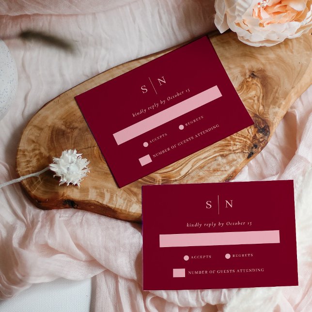 Minimale und schicke Burgund und Light Pink Weddin RSVP Karte (Von Creator hochgeladen)