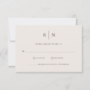 Minimale und schicke cremeweiße und braune Hochzei RSVP Karte