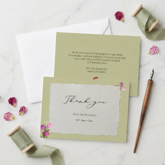 Minimale und schicke florale Salbeigrüne Hochzeit Dankeskarte