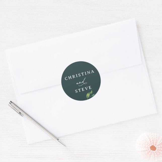 Minimale und schicke grüne Hochzeit Runder Aufkleber (Umschlag)