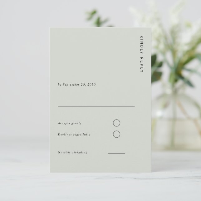 Minimale und schicke Light Sage moderne einfache H RSVP Karte (Stehend Vorderseite)