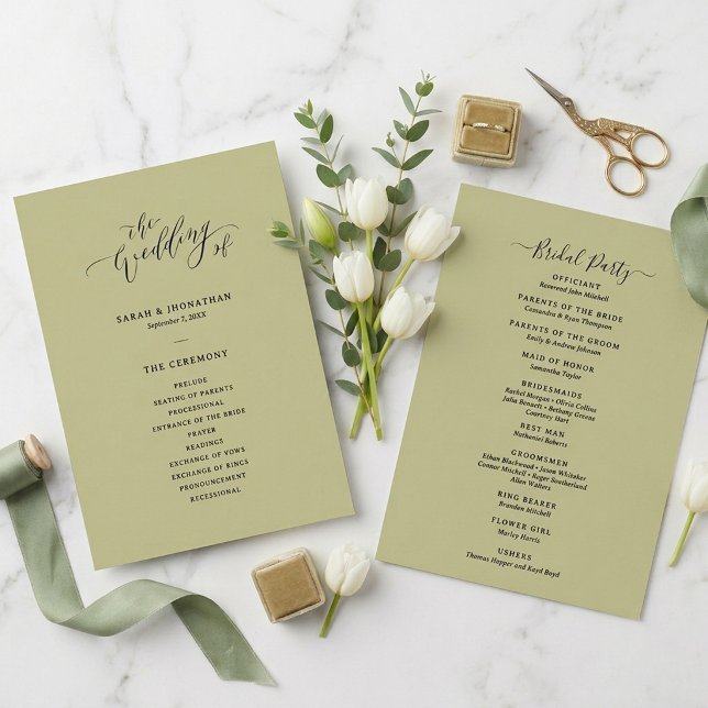 Minimale und schicke salbeigrüne Hochzeit  Programm (Von Creator hochgeladen)