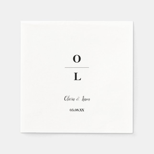 Minimale und schicke Weiß- und Schwarz-Hochzeit Serviette (Vorderseite)