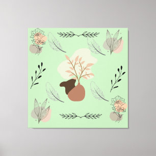 Minimale Vase, Federn und florale Boho-Kunst- Leinwanddruck