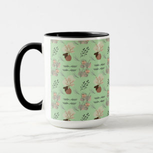 Minimale Vase, Federn und florale Boho-Kunst- Tasse