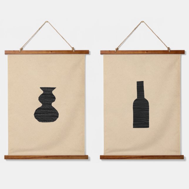 Minimale Vasen Wandteppich Mit Holzrahmen (Doppelt)