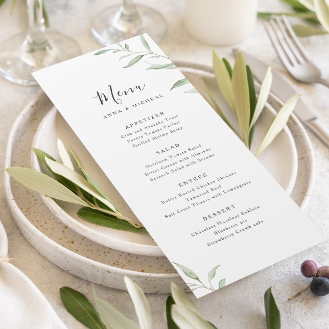 Minimale Vegetation rustikale Hochzeit Menükarte (Minimal greenery rustic wedding menu)