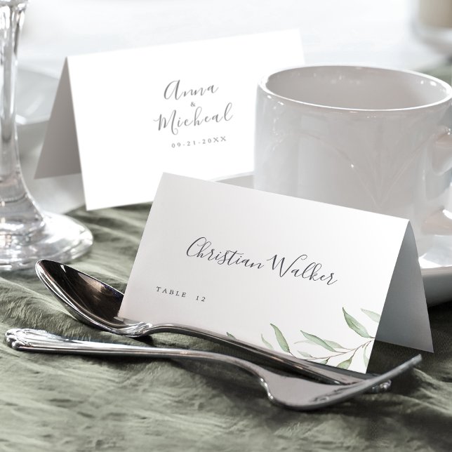 Minimale Vegetation rustikale Platzkarte Tischnummer (Minimal greenery rustic wedding Place Card)