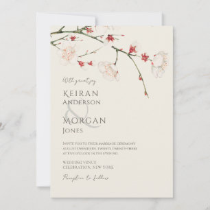 Minimale Vintage-Kirschblüten-Hochzeit Einladung