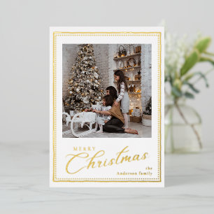 Minimale Vintage-Weihnachtsgruß-Foto mit Schriftzu Folien Feiertagskarte