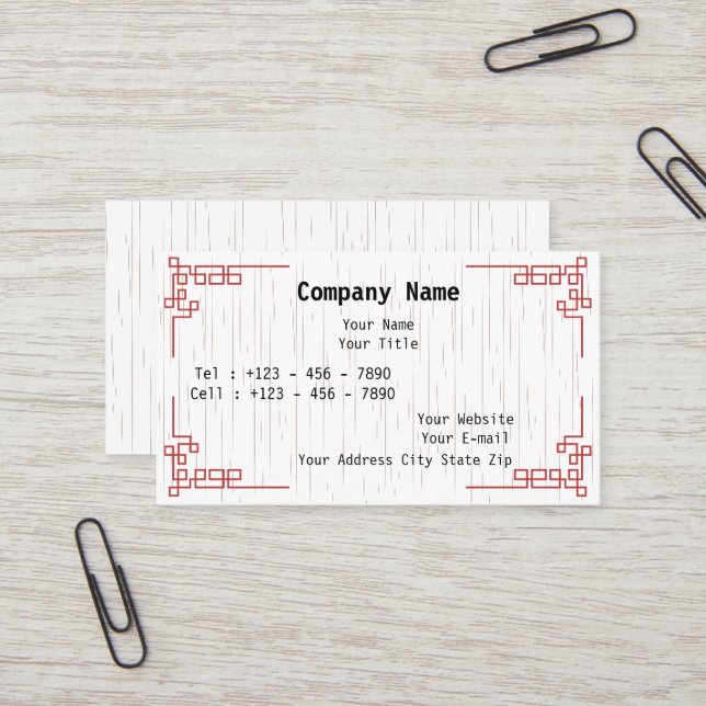 Minimale Visitenkarte mit ostasiatischen Motiven (Vorderseite/Rückseite Beispiel)