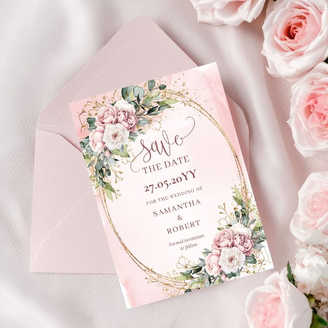 Minimale Wasserfarbe Blush Rosa Blumen Save The Da Date (Minimal Watercolor Blush Pink Flowers Save The Date)