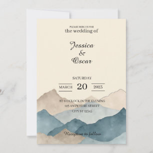 Minimale Wasserfarben-Berg-Hochzeitseinladung Einladung