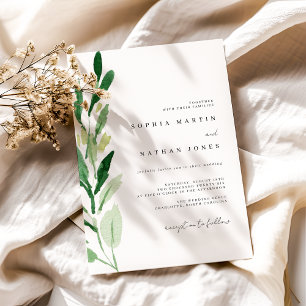 Minimale Wasserfarben-Hochzeit mit grünem Blatt Einladung