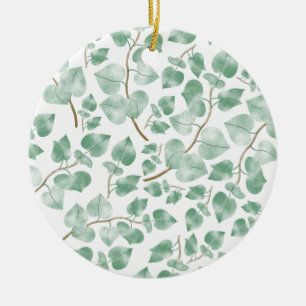 Minimale Wasserfarben-Muster mit Salbeigrünen Blät Keramik Ornament