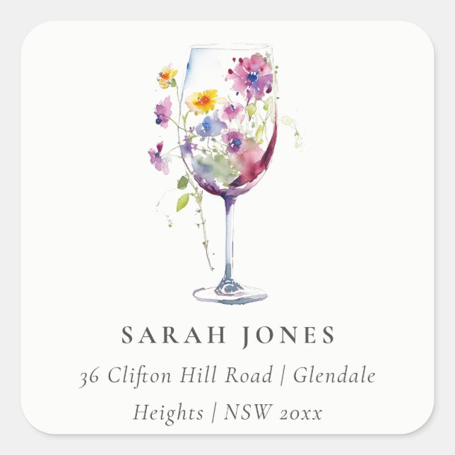 Minimale Wasserfarben-Weinkelleradresse Quadratischer Aufkleber (Vorderseite)