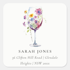 Minimale Wasserfarben-Weinkelleradresse Quadratischer Aufkleber