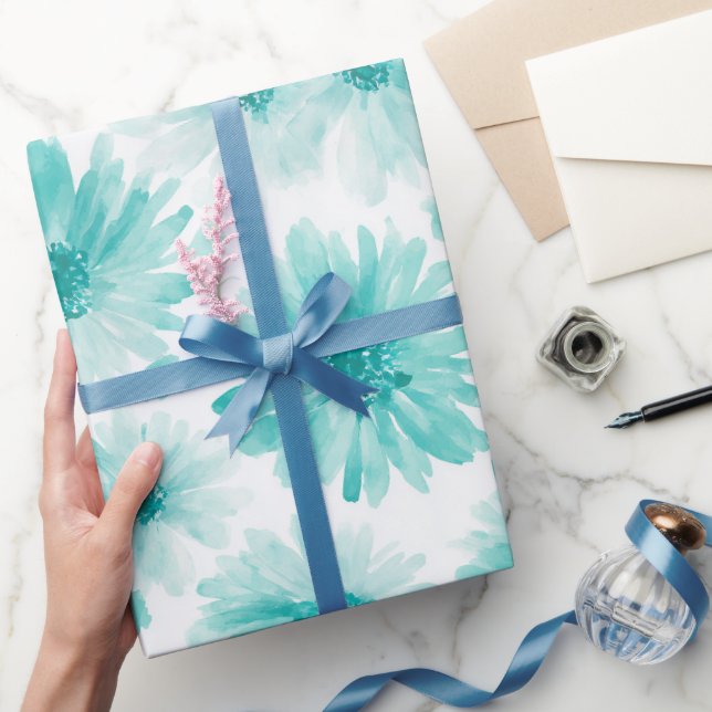 Minimale Wasserfarbmuster mit blauer Minze und Gän Geschenkpapier (Schenken)