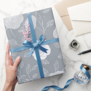Minimale weiche graue Rosen weiße Blumengestaltung Geschenkpapier