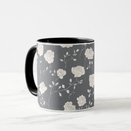 Minimale weiche graue Rosen weiße Blumengestaltung Tasse