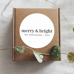 Minimale Weihnachten Merry and Bright Simple Whi Runder Aufkleber