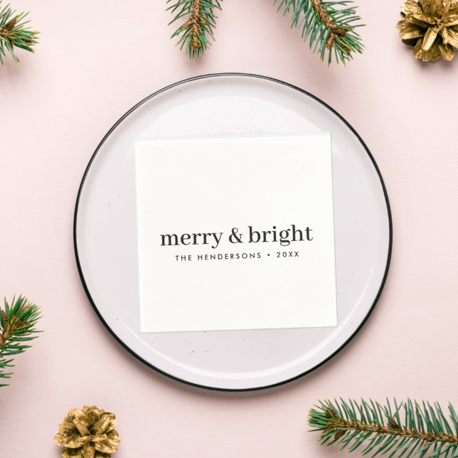 Minimale Weihnachten | Merry and Bright Simple Whi Serviette (Personalized Christmas napkins created for elegant, modern, and timeless table settings)
