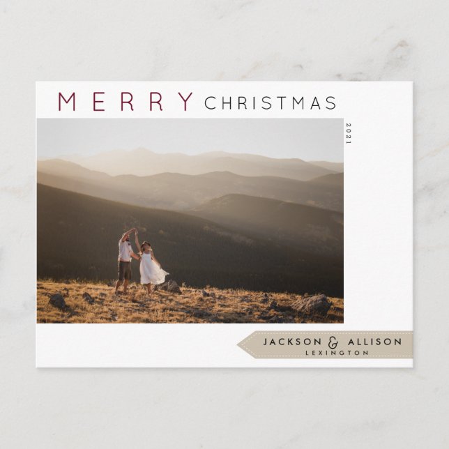 Minimale Weihnachten | Pine Tree and Foto Card Postkarte (Vorderseite)