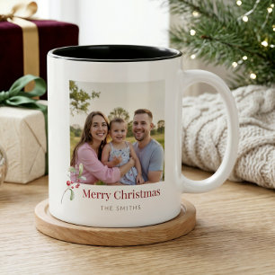 Minimale Weihnachts-Fotomug mit individuellem Name Zweifarbige Tasse