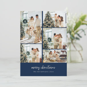 Minimale Weihnachts-Script-Fotocollage Navy Feiertagskarte