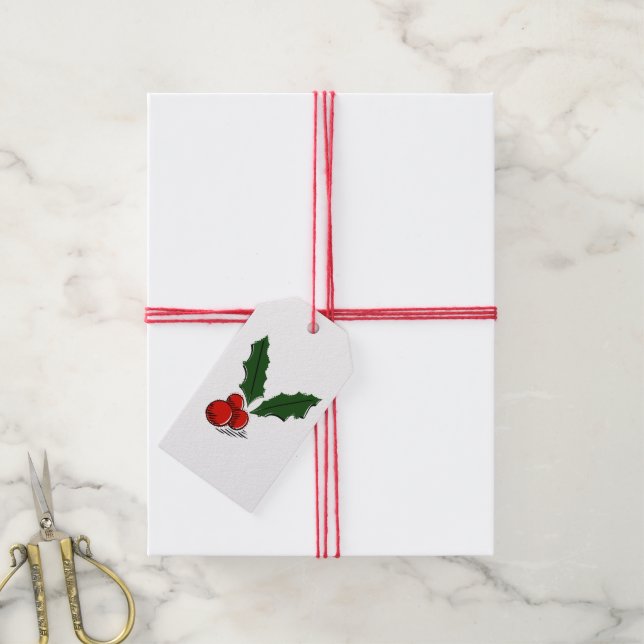 Minimale Weihnachts-Stechpalme Geschenkanhänger (Mit Garn)
