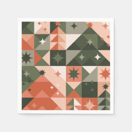 Minimale Weihnachtsbaum- und Sternengeometrie Serviette