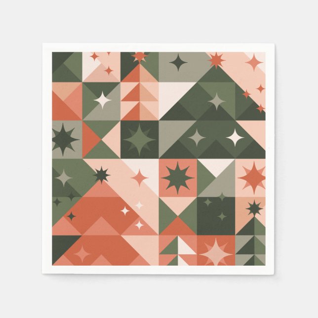 Minimale Weihnachtsbaum- und Sternengeometrie Serviette (Vorderseite)
