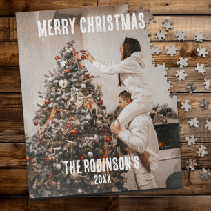 Minimale Weihnachtserinnerung für Paarfotos Puzzle