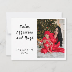 Minimale Weihnachtsfoto mit Frieden Liebe und Umar Feiertagskarte