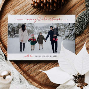 Minimale Weihnachtskarte mit Herzschrift-Fotogitte Feiertagskarte