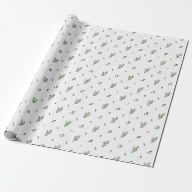 Minimale Weihnachtspattern, Kiefer, Beeren Geschenkpapier (Ungerollt)