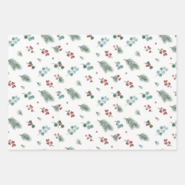 Minimale Weihnachtspattern, Kiefer & Beeren Geschenkpapier Set