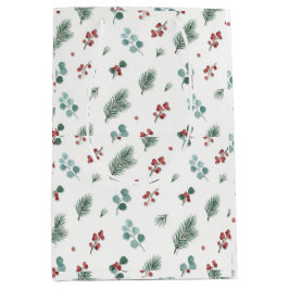 Minimale Weihnachtspattern, Kiefer & Beeren Mittlere Geschenktüte