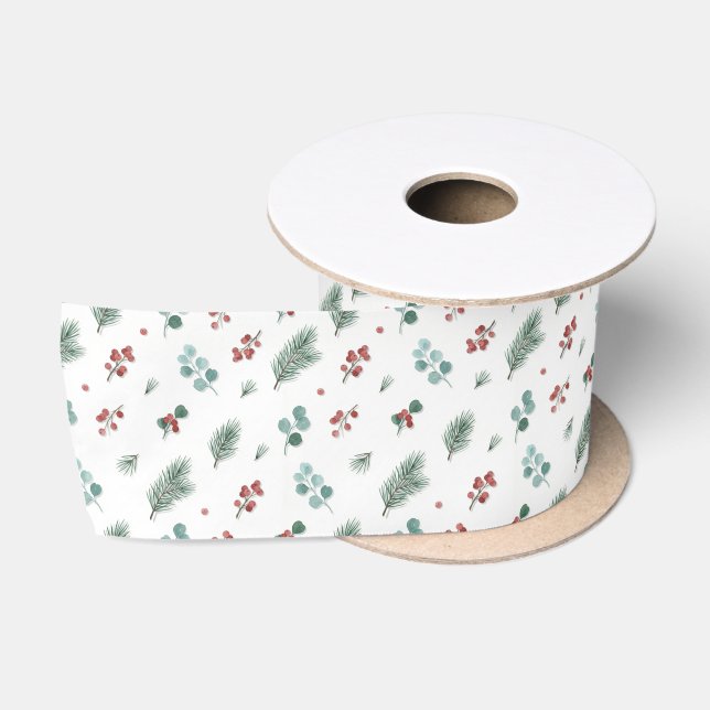 Minimale Weihnachtspattern, Kiefer & Beeren  Satinband (Spule)