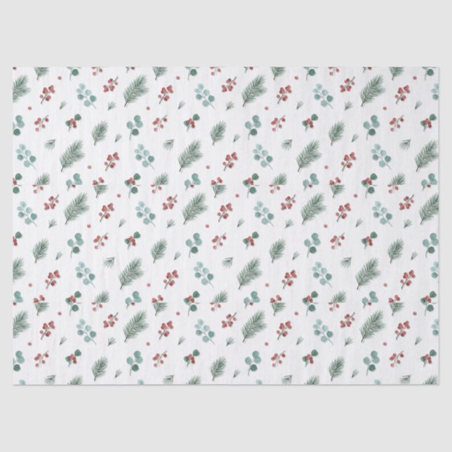 Minimale Weihnachtspattern, Kiefer & Beeren  Seidenpapier (Vorderseite)