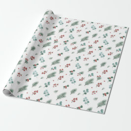 Minimale Weihnachtspattern, Kiefern & Beeren Geschenkpapier