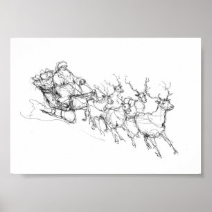 Minimale Weihnachtsschlitten-Skizze – Saubere Lini Poster