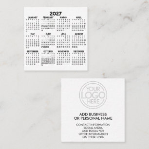 Minimale Weiße 2027 Mini-Kalender mit Logo Quadratische Visitenkarte