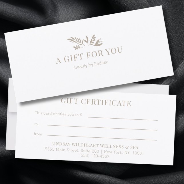 Minimale weiße botanische Geschäft-Gutschein (Minimal White Botanical Custom Salon Business Gift Certificates)