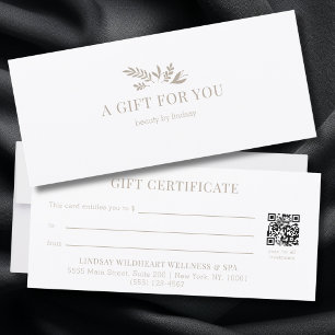 Minimale weiße botanische QR-Code-Geschenkgutschei