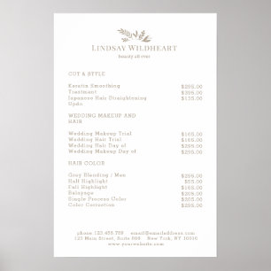Minimale weiße botanische Salon-Preisliste Poster