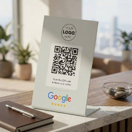 Minimale weiße Google-Review-QR-Code-Logo Sockelschild