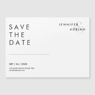 Minimale weiße horizontale Save The Date Hochzeit Magnetkarte