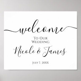 Minimale Weiße Schwarze Hochzeit Willkommensschild Poster