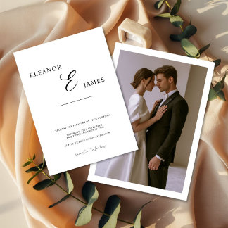 Minimale weiße und schwarze Hochzeitseinladungskar Einladung